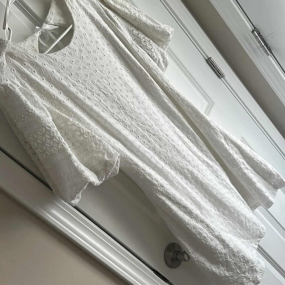 Free People Womens Apricot Rose Mini Dress Puff Sleeve Eyelet White Size L - Picture 7 of 10